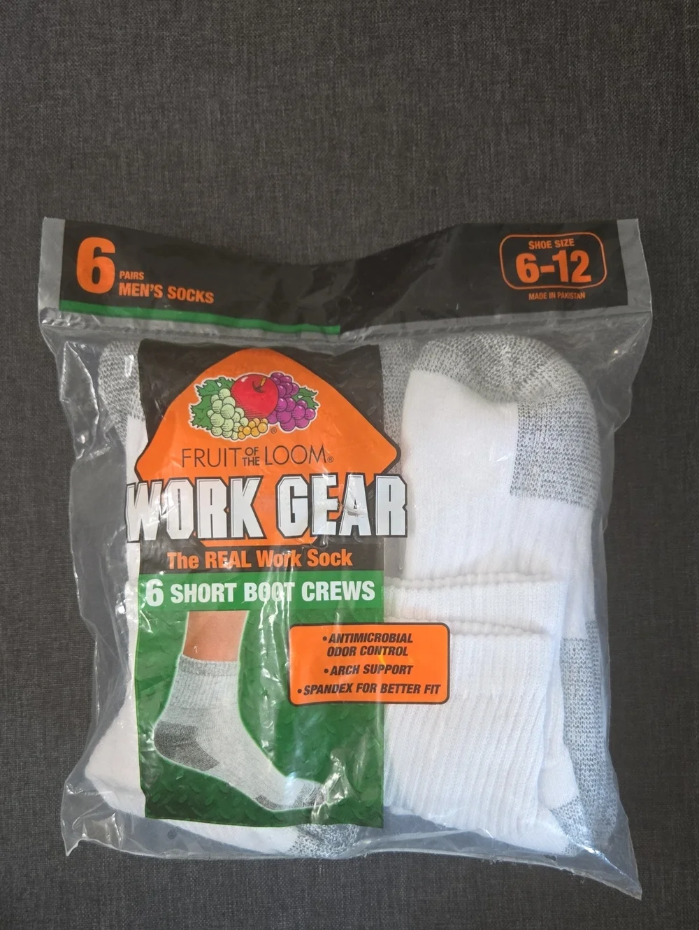Fruit Of The Loom Work Gear Short Boot Crew Socks 6 Pack